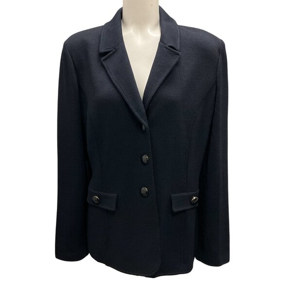St. John Collection Navy Blue 2018 Button-Front Wool Knit Jacket - Picture 1 of 4